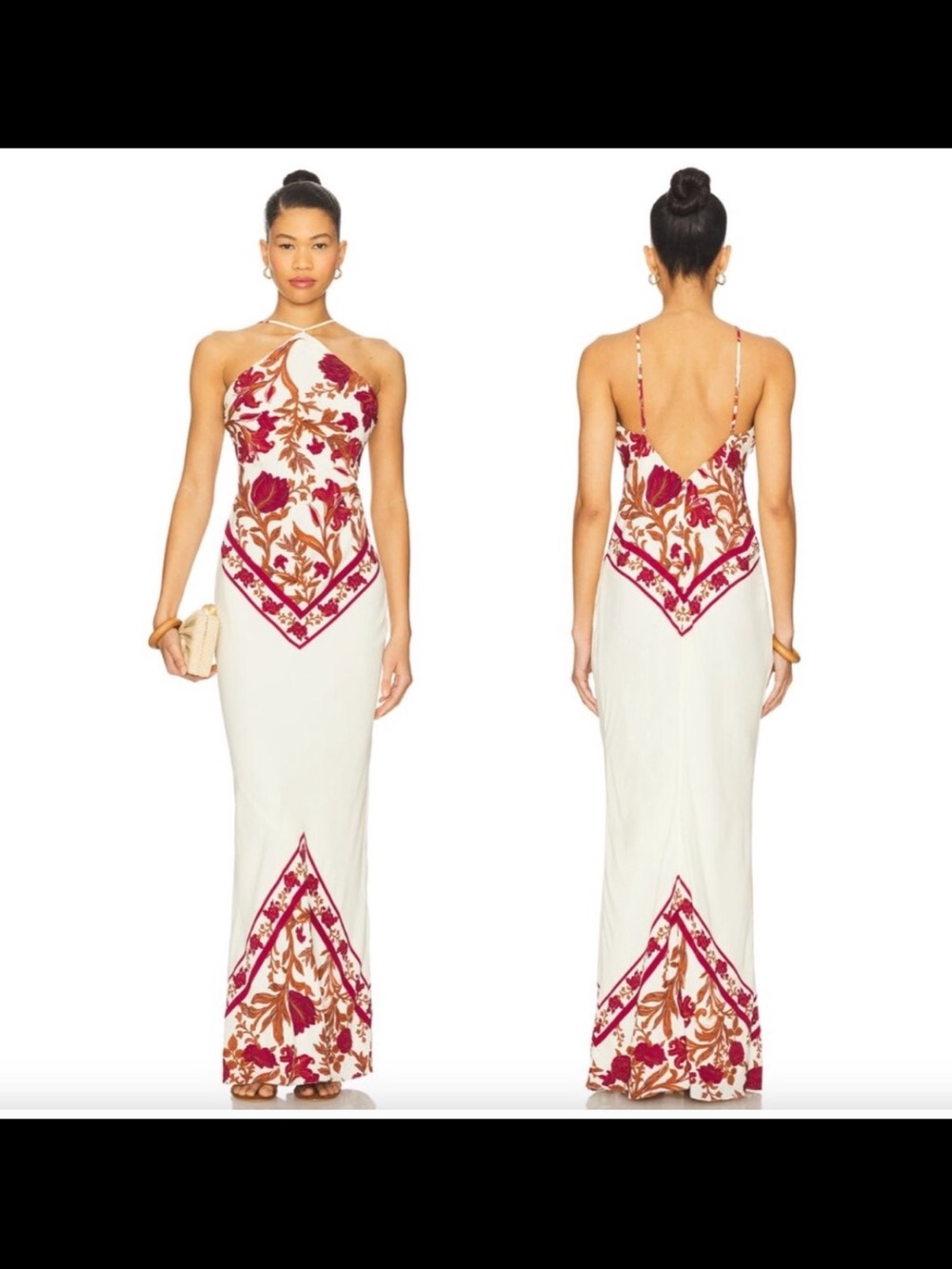 Rococo Sand White Maxi Dress with Burgundy & Brown Floral Embroidery - Picture 1 of 2